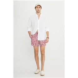 AC&Co / Altınyıldız Classics, Erkek Beyaz Kırmızı Standart Fit Normal Kesim Cepli Hızlı Kuruyan Desenli Mayo Deniz Şortu