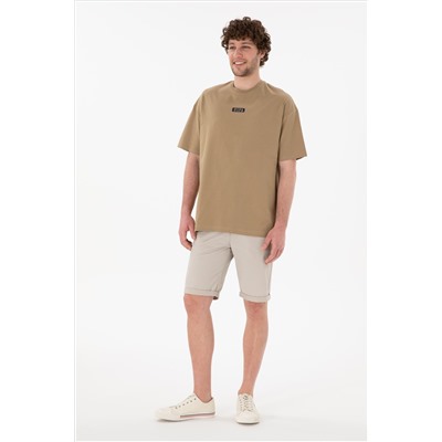 Erkek Oversize Fit Bisiklet Yaka Haki Tişört