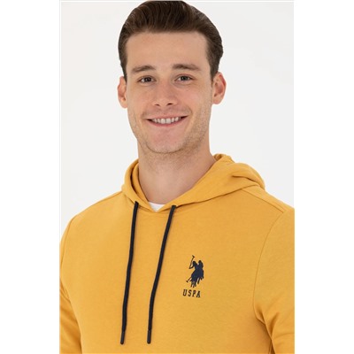 Erkek Hardal Kapüşonlu Basic Sweatshirt
