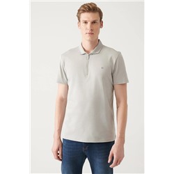 Avva Erkek Gri %100 Pamuk Fermuarlı Standart Fit Normal Kesim Polo Yaka T-shirt E001034