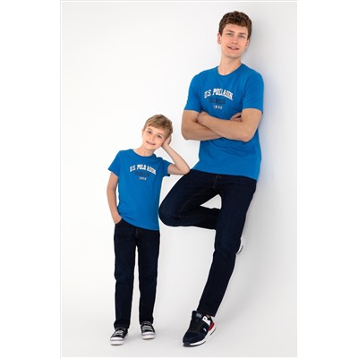 Erkek Regular Fit Bisiklet Yaka Kobalt Mavi Tişört