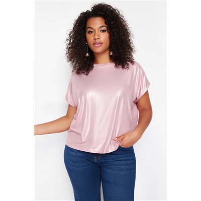 Pudra Metalik Baskılı Örme Bluz TBBSS24AF00007