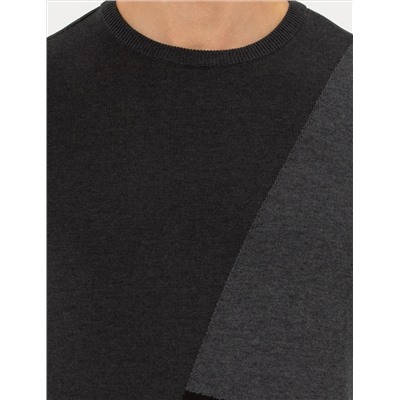 Gri Melanj Slim Fit Bisiklet Yaka Triko Kazak