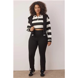 Siyah Skinny Yüksek Bel Paçası Fermuarlı Örme Büyük Beden Pantolon TBBSS23AR00011