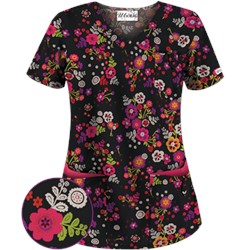 UA Fiesta Flowers Black Print Scrub Top