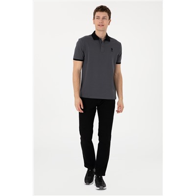 Erkek Regular Fit Polo Yaka Antrasit Basic Tişört