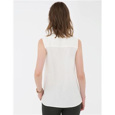 Ekru Slim Fit Kolsuz Gömlek