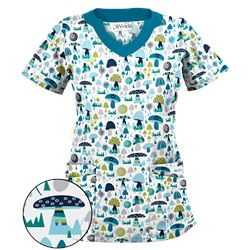 UA Mushroom Pickens Amazing Aqua Print Scrub Top