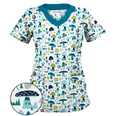 UA Mushroom Pickens Amazing Aqua Print Scrub Top