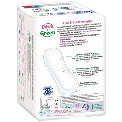 Love&Green Serviettes Maxi Hypoallergéniques - Anti-Irritations - Maxi Nuit x12