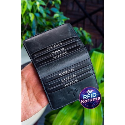 Garbalia, Canvas Vintage Deri Rfid Engelleyici Siyah Kartlık Cüzdan
