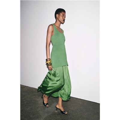 PLEATED KNIT COMBINATION DRESS