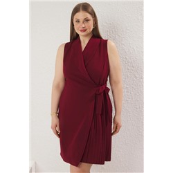 Bordo Düz Kruvaze Dokuma Elbise TBBSS23AH00254