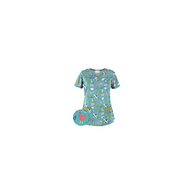 UA On The Farm Amazing Aqua Print Scrub Top