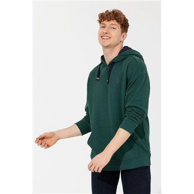 Erkek Yeşil Kapüşonlu Sweatshirt