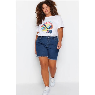 Mavi Yüksek Bel Esnek Skinny Denim Şort & Bermuda TBBSS22AP0008