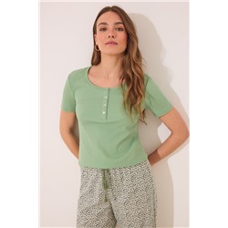 Pijama largo algodón canalé verde