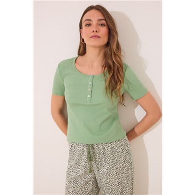 Pijama largo algodón canalé verde