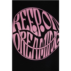 Siyah Regular Slogan Baskılı Crop Boy %100 Pamuk Örme Büyük Beden T-shirt TBBSS23BF00069