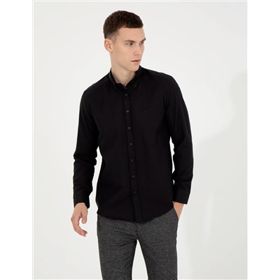 Siyah Slim Fit Oxford Gömlek