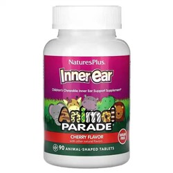Inner Ear, пищевая добавка, NaturesPlus, Animal Parade, поддержка здоровья внутреннего уха, вкус вишни, 90 жевательных таблеток