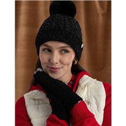 LADIES POM POM FLEECE BEANIE AND GLOVE SET