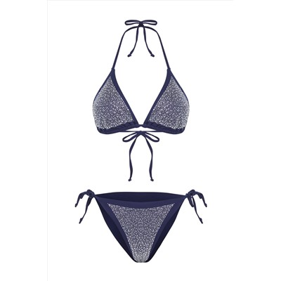 Trendyolmilla Koyu Lacivert Üçgen Taşlı Regular Bikini Takımı TBESS24BT00131