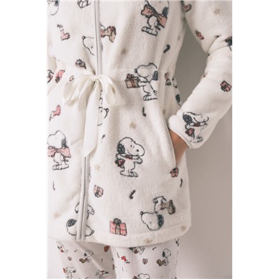 Bata corta polar blanco estampado Snoopy