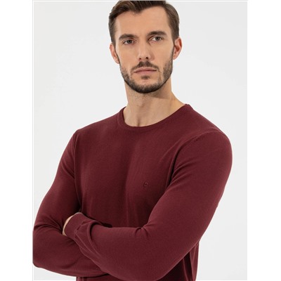 Bordo Slim Fit Bisiklet Yaka Basic Triko Kazak