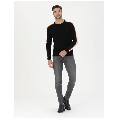 Siyah Slim Fit Bisiklet Yaka Triko Kazak