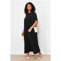 Siyah Midi %100 Pamuk Örme T-shirt Elbise TBBSS24AH00067