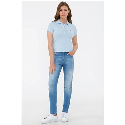 Kadın Açık Mavi Basic Polo Yaka Tişört