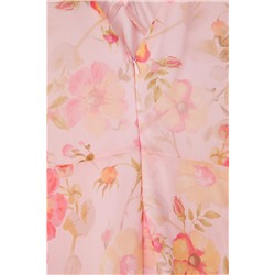 Pembe Çiçekli Midi Şifon Dokuma Büyük Beden Elbise TBBSS25AH00132