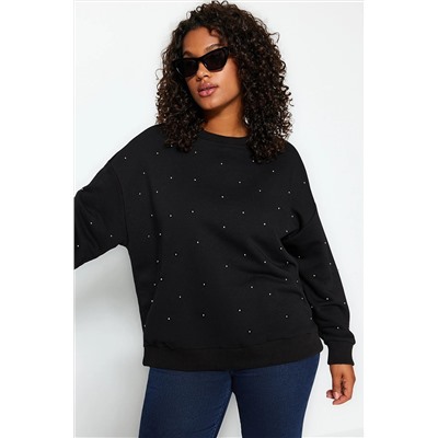 Trendyol Curve Siyah Kalın Zımba Detaylı Örme Sweatshirt TBBAW24SW00000