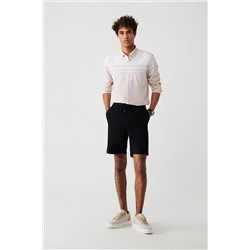 Avva Erkek Siyah %100 Pamuk Yandan Cepli Beli Lastikli Keten Dokulu Relaxed Fit Rahat Kesim Şort E003603