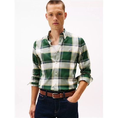 Slim Fit Check Stretch Herringbone Shirt