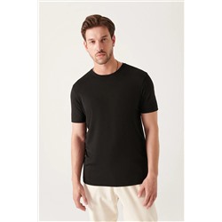 Avva, Erkek Siyah Soft Touch Bisiklet Yaka Düz Modal T-shirt B001171