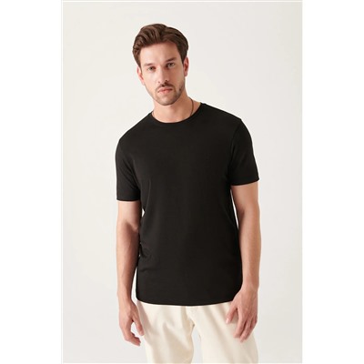 Avva, Erkek Siyah Soft Touch Bisiklet Yaka Düz Modal T-shirt B001171