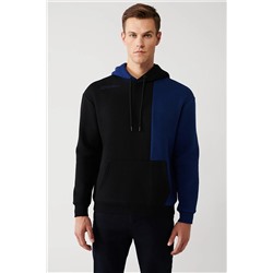 Avva Erkek Siyah Kapüşonlu Yaka Omzu Nakışlı Kanguru Cepli Şardonlu 3 Iplik Comfort Fit Rahat Kesim Sweat A32Y1379