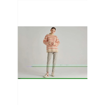 United Colors of Benetton Dik Yaka Moher Karışıml Çizgili Kazak 122A1242E2014-9C9