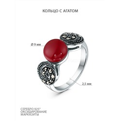 Кольцо из чернёного серебра с агатом и марказитами GAR3800ак