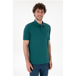 Erkek Regular Fit Polo Yaka Koyu Yeşil Basic Tişört