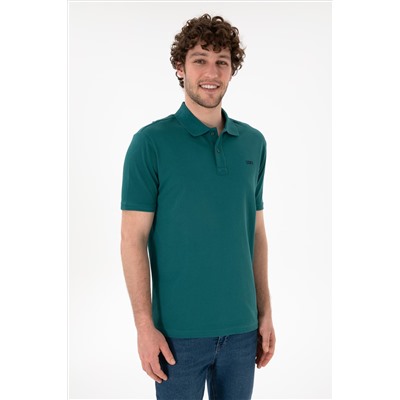 Erkek Regular Fit Polo Yaka Koyu Yeşil Basic Tişört
