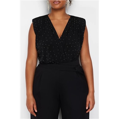 Siyah Taş Detaylı Örme Body TBBSS24CS00000