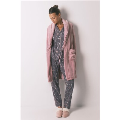 Bata midi polar aterciopelado rosa