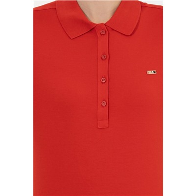 Kadın Kırmızı Basic Polo Yaka Sweatshirt