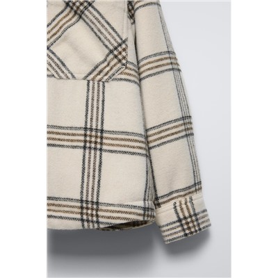 CHECK FAUX SHEARLING OVERSHIRT