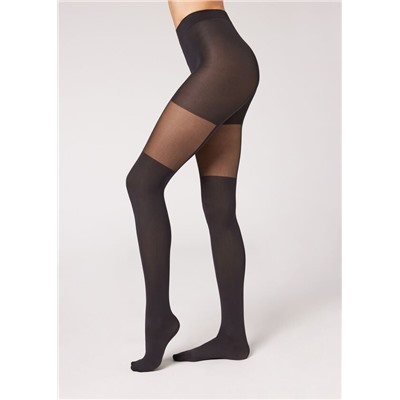 Strumpfhose in Strumpfhalter-Optik mit Strass