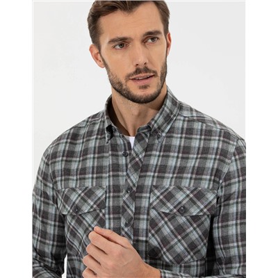 Yeşil Regular Fit Uzun Kollu Gömlek