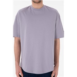 Erkek Long Fit Bisiklet Yaka Gri Basic Tişört